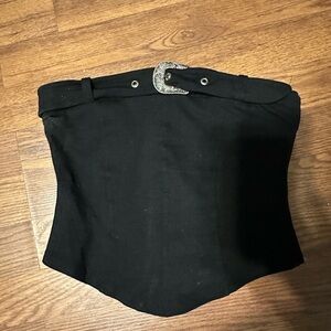 Chocolate Black Corset Top with Silver Buckle